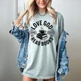 Love God Drink Coffee Read Books Christian Book Lover Women's Comfort Colors T-Shirt Denim