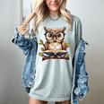 Owl Reading A Book Perched On A Branch Bookworm Women's Comfort Colors T-Shirt Denim