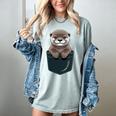Pocket Otter Lover Introvert Cute Animal Fun Surprise Women's Comfort Colors T-Shirt Denim Pocket Otter Lover Introvert Cute Animal Fun Surprise Women's Comfort Colors T-Shirt Denim