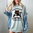 Read Banned Books Drink Coffee Fight Evil Retro Cat Women's Comfort Colors T-Shirt Denim Read Banned Books Drink Coffee Fight Evil Retro Cat Women's Comfort Colors T-Shirt Denim