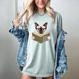 Siamese Cat Reading Book How To Train Your Human Humorous Women's Comfort Colors T-Shirt Denim