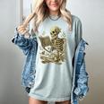 Skeleton Book Floral Skull Halloween Teacher Costume Women's Comfort Colors T-Shirt Denim