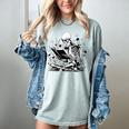 Skeleton Skull Halloween Book Reading Books Lover Teacher Women's Comfort Colors T-Shirt Denim