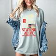 Staying Alive One Book At A Time Skeleton Reading Librarian Women's Comfort Colors T-Shirt Denim