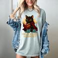 Wizard Cat Reading a Book While Crocheting Women's Comfort Colors T-Shirt Denim