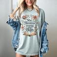 Women's She Blooms Among The Pages Women Mom Wife Floral Book Lover Women's Comfort Colors T-Shirt Denim