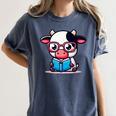 Adorable Book Lover Cow With Reading Glasses Cute Women's Comfort Colors T-Shirt Moss