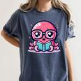Adorable Book Lover Octopus With Reading Glasses Cute Women's Comfort Colors T-Shirt Moss