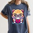 Adorable Book Lover Persian Cat With Reading Glasses Cute Women's Comfort Colors T-Shirt Moss Adorable Book Lover Persian Cat With Reading Glasses Cute Women's Comfort Colors T-Shirt Moss