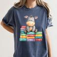 Adorable Donkey With Heart Sitting On Colorful Book Stack Women's Comfort Colors T-Shirt Moss