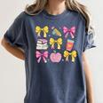 Apple Coquette Bow Books First Day Of School Back To School Women's Comfort Colors T-Shirt Moss Apple Coquette Bow Books First Day Of School Back To School Women's Comfort Colors T-Shirt Moss