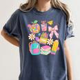 Apple Disco Pencil Books Bow Teacher Student Back To School Women's Comfort Colors T-Shirt Moss