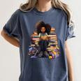 Back To School Afro Melanin Girl Reading Book Bookworm Women's Comfort Colors T-Shirt Moss