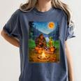 Bigfoot And Alien Reading Books Campfire Halloween Women's Comfort Colors T-Shirt Moss Bigfoot And Alien Reading Books Campfire Halloween Women's Comfort Colors T-Shirt Moss