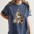 Book Christmas Tree Books Lovers Xmas Teacher Men Women Kids Women's Comfort Colors T-Shirt Moss