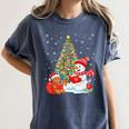 Book Christmas Tree Bookworm Gingerbread Man Snowman Reading Women's Comfort Colors T-Shirt Moss