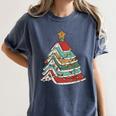 Book Christmas Tree For Librarians Book Lovers Women's Comfort Colors T-Shirt Moss