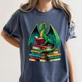 Book Dragon Reading Books Women's Comfort Colors T-Shirt Moss Book Dragon Reading Books Women's Comfort Colors T-Shirt Moss