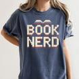 Book Nerd Retro Pixel Reading Librarian Aesthetic Women's Comfort Colors T-Shirt Moss