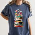 Book Stack With Flowers Reading Lover Bookish Women's Comfort Colors T-Shirt Moss