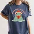 Bookmarks Are For Quitters Frog Reading Book Graphic Women's Comfort Colors T-Shirt Moss Bookmarks Are For Quitters Frog Reading Book Graphic Women's Comfort Colors T-Shirt Moss