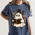 Books Ghost Reading Book Halloween Library Cat Fall Women's Comfort Colors T-Shirt Moss Books Ghost Reading Book Halloween Library Cat Fall Women's Comfort Colors T-Shirt Moss