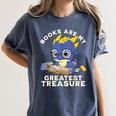 Books Are My Greatest Treasure Kawaii Dragon Reading Books Women's Comfort Colors T-Shirt Moss