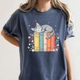 Books Lover Cute Sleepy Cat Relax Reading Vibe Women's Comfort Colors T-Shirt Moss