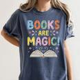 Books Are Magic Whimsical Retro Bookworm Women's Comfort Colors T-Shirt Moss