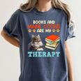BOOKS AND MAINE COONS ARE MY THERAPY Main Coon Women's Comfort Colors T-Shirt Moss