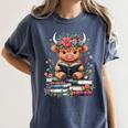Bookworm Cute Baby Highland Cow Reading Book Women's Comfort Colors T-Shirt Moss Bookworm Cute Baby Highland Cow Reading Book Women's Comfort Colors T-Shirt Moss