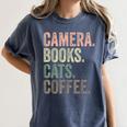 Camera Books Cats And Coffee Lover Photography Men Women Women's Comfort Colors T-Shirt Moss Camera Books Cats And Coffee Lover Photography Men Women Women's Comfort Colors T-Shirt Moss