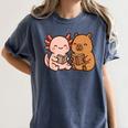 Capybara Axolotl Kawaii Kids Anime Book Lover Reading Women's Comfort Colors T-Shirt Moss