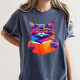 Cat Book Shirt Colorful Cat Reading Book Women's Comfort Colors T-Shirt Moss Cat Book Shirt Colorful Cat Reading Book Women's Comfort Colors T-Shirt Moss