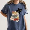 Cat And Books Flowers Reading Club Cat Lover Bookworm Women's Comfort Colors T-Shirt Moss