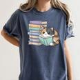 Cat On Books Pets Cats Reading Book Nerd Read Reader Bookcat Women's Comfort Colors T-Shirt Moss