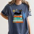 Cat And Books Retro Midcentury Mid Century Aesthetic Women's Comfort Colors T-Shirt Moss Cat And Books Retro Midcentury Mid Century Aesthetic Women's Comfort Colors T-Shirt Moss