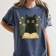 Cat Reading Book Flowers Women's Comfort Colors T-Shirt Moss
