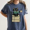Cat Reading Book Women's Comfort Colors T-Shirt Moss