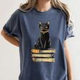 Cat Sitting On Books Women's Comfort Colors T-Shirt Moss