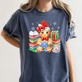 Christmas Gingerbread Man Reading Book Snowflake Teacher Women's Comfort Colors T-Shirt Moss