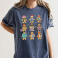 Christmas Library Gingerbread Man Books Lover Bookworm Women's Comfort Colors T-Shirt Moss