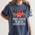 Christmas Matching Most Likely To Read A Book PJS Women's Comfort Colors T-Shirt Moss