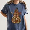 Christmas Snowman Made Of Books Holiday Reading Xmas Women's Comfort Colors T-Shirt Moss