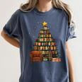 Christmas Tree Bookshelf Book Lover Library Women's Comfort Colors T-Shirt Moss