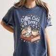 Coffee Cats & Books Cute Cat Book Lover Reading Women's Comfort Colors T-Shirt Moss Coffee Cats & Books Cute Cat Book Lover Reading Women's Comfort Colors T-Shirt Moss