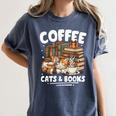 Coffee Cats And Books Cats And Reading Lovers Women's Comfort Colors T-Shirt Moss