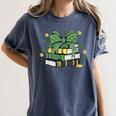 Coquette Bow Books St Patrick's Shamrock Bookworm Librarian Women's Comfort Colors T-Shirt Moss