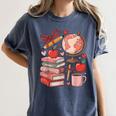Coquette Teacher School Supplies Bows Books Globe Apple Cute Women's Comfort Colors T-Shirt Moss