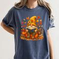 Cute Autumn Gnome Reading Pumpkin Book Lover Women's Comfort Colors T-Shirt Moss
